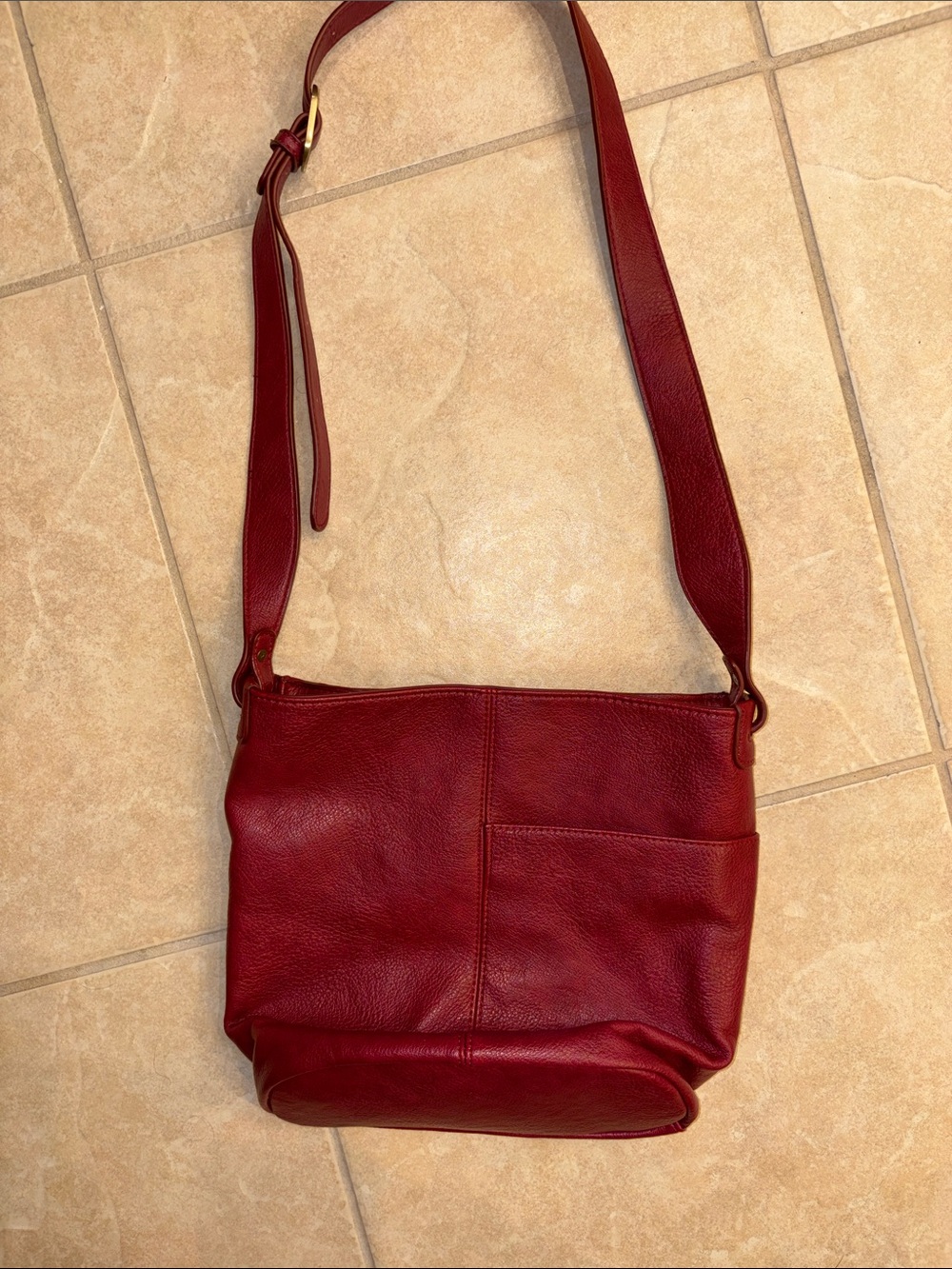 Joy Faux Leather Crossbody Bag in Burgundy